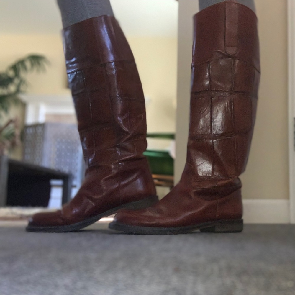 Authentic Joan & David Croc Embossed Riding Boots
